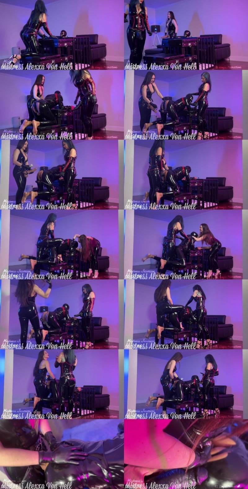 Bound Submissive Spitroasted By 2 Latex Dominas (Miss Jasmine, Ts Slayer)